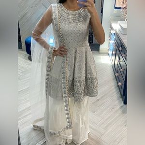 White and silver lashkaraa salwar kameez